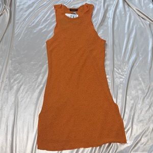 Orange Textured Sleeveless Top | Elongated Orange Top | Orange Mini Dress